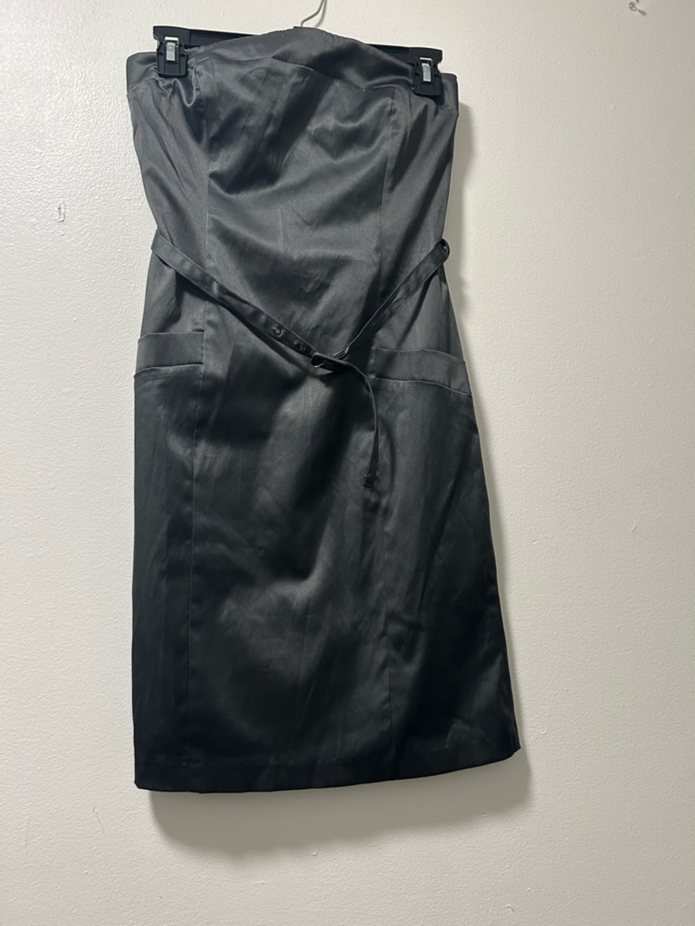 Strapless Black Midi Dress with Waist Tie